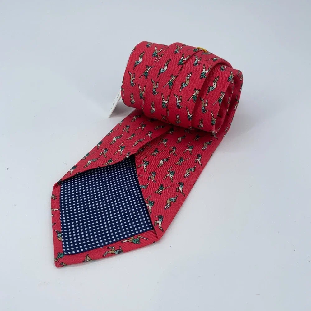Eton Tie Mens One Size Red Cricket Print Silk Classic Fit Necktie Italy‎ Made